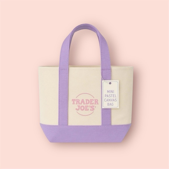 Trader Joe’s Handbags - Viral TRADER JOES Mini Pastel Canvas Tote Bag LAVENDER PURPLE